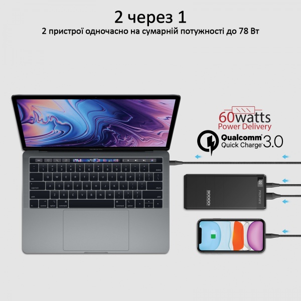 Зовнішній акумулятор (Powerbank) Promate Capital-30 78W USB QC 3.0 USB-C Power Delivery 30000 m/Ah black (capital-30.black){