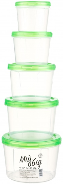 Набор емкостей для хранения 5 шт ( 0,2+0,3+0,5+0,7+1,0 л) пластик Народный продукт