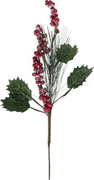 Веточка декоративная хвойная заснеженная с ягодами и листьями 45 см 70061540 