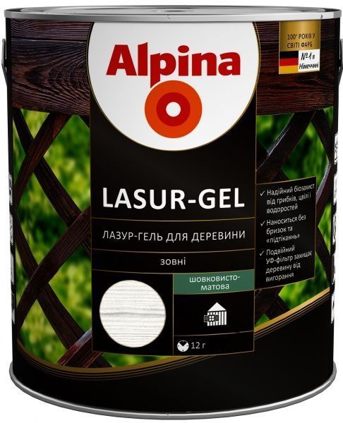 Лазурь Alpina Lasur-Gel белый шелковистый мат 2,5 л