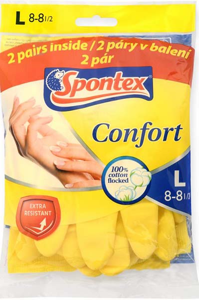 Перчатки латексные SPONTEX CONFORT стандартные р.L 2 пар/уп. 