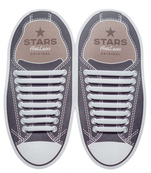 Шнурки силіконові AntiLaces Stars 38-68 мм 16 шт. білий