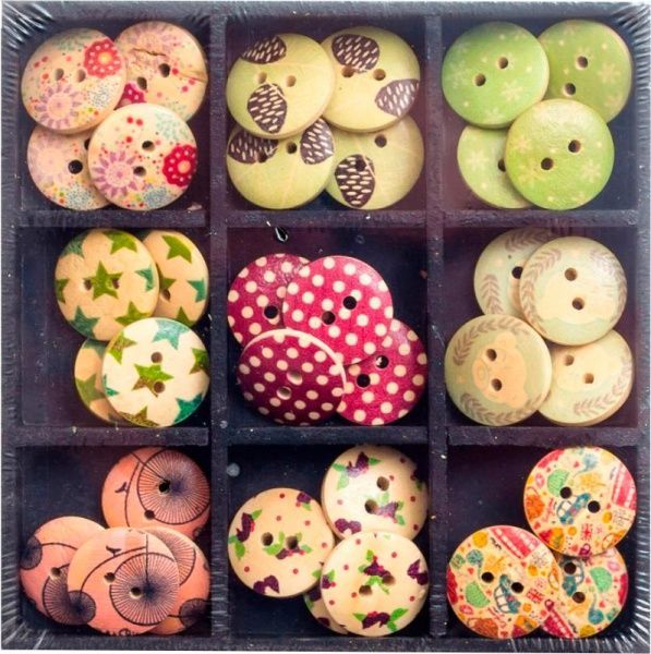 Декоративный элемент пуговиц для творчества дерево, 18мм, 9 цв 1 комплектов 36 шт. Santi