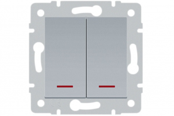 Механізм вимикача двоклавішний HausMark Stelo з підсвіткою срібло 501-4388-112