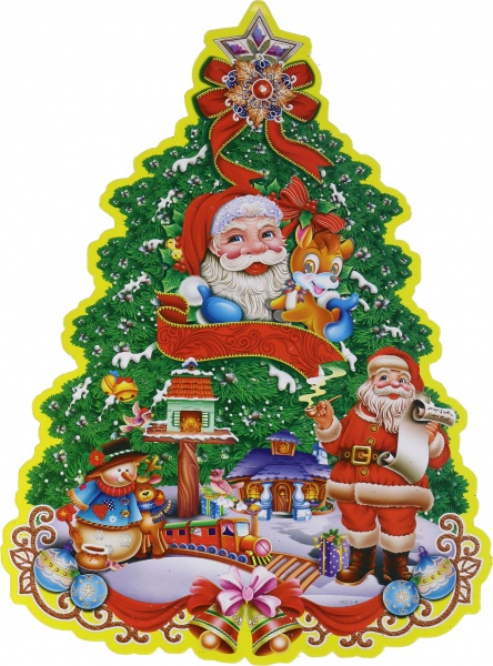Наклейка на скло новорічна ялинка з Дідом Морозом 31x22,5 см