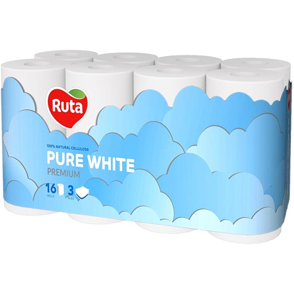 Туалетний папір туалетний папір Ruta Pure White тришаровий 16 шт.