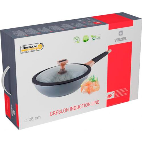 Сковорода WOK із кришкою Greblon Induction Line 28 см 89505 Vinzer