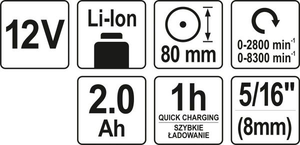 Акумуляторна пряма шліфмашина YATO YT-82903