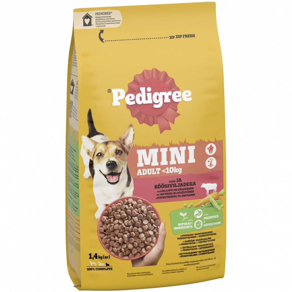 Корм сухий Pedigree Mini Adult з яловичиною та овочами 1,4 кг
