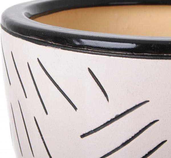 Горщик Viet Thanh Ceramic з блюдцем соломка 29х23 см VT.10310-1 круглий бежевий із чорним 