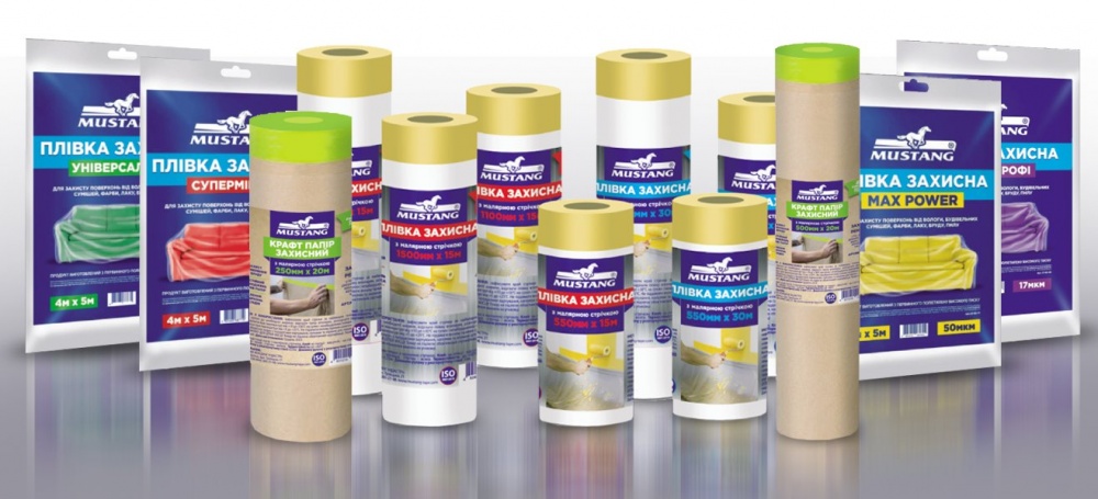 Бумага защитная с малярной лентой Mustang Крафт 500 мм x 20 м