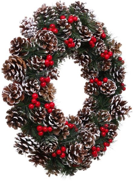 Венок новогодний с хвоей, ягодами и шишками d460 мм EPI-HS-3502A 