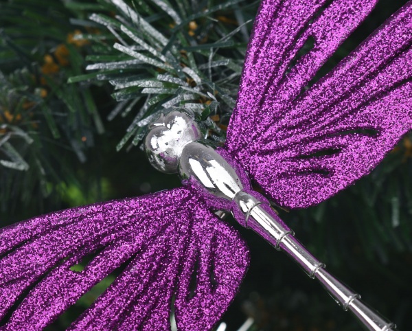 Украшение новогоднее Стрекоза маленькая 14х8,5 фиолетовый