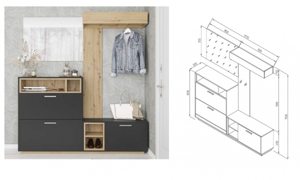 Передпокій Хайді дуб артізан/антрацит 