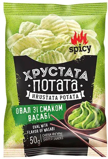 Снеки ЖАЙВІР фігурні Овал рифлений Хрустата потата зі смаком васабі 50 г 