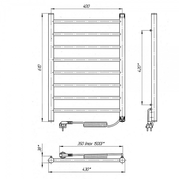Рушникосушарка електрична Laris Лайн ЧФ(Ч) 8 400х600 Е П