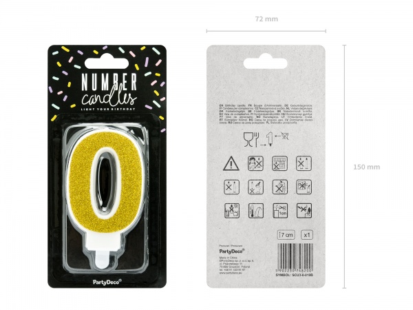 Свеча для торта Partydeco цифра 0 золотая 7 см (SCU3-0-019B)