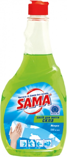 Средство моющее для стекла и зеркал SAMA Яблоко сменный блок 0,5 л