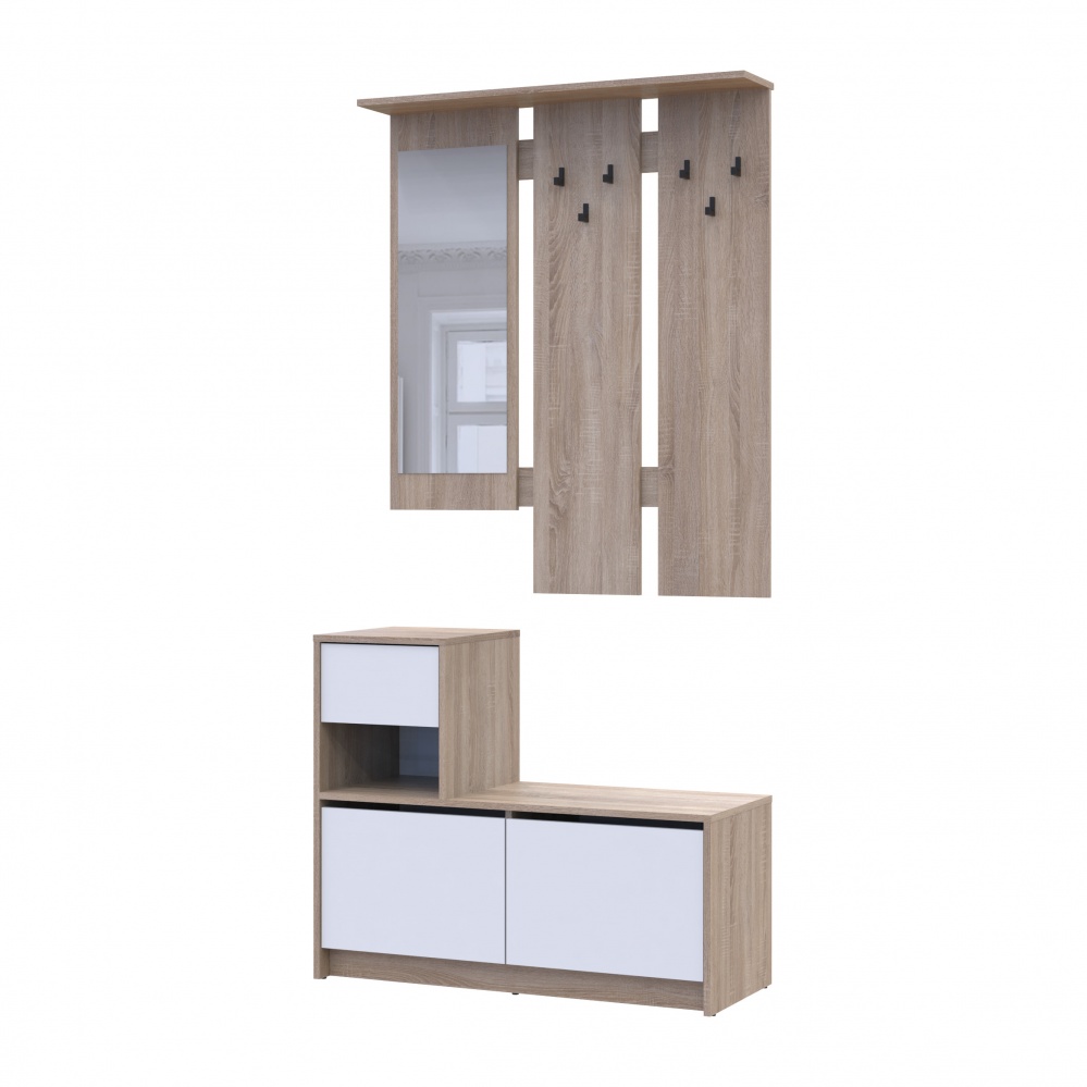 Передпокій з дзеркалом Doros Бела 2040х1000х400 мм дуб сонома/білий