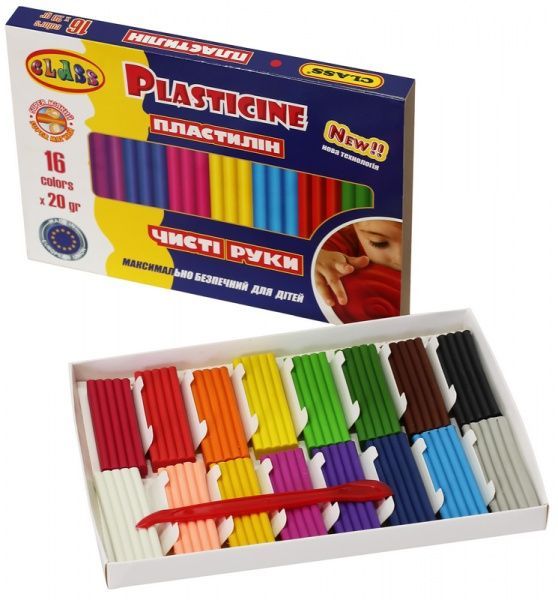 Пластилин Eco Чистые руки Maxi 16 цветов со стеком 7647С CLASS
