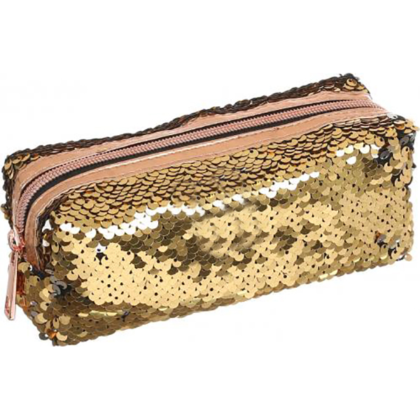 Пенал с пайетками 18x7.5x6 см золотисто-серебристый