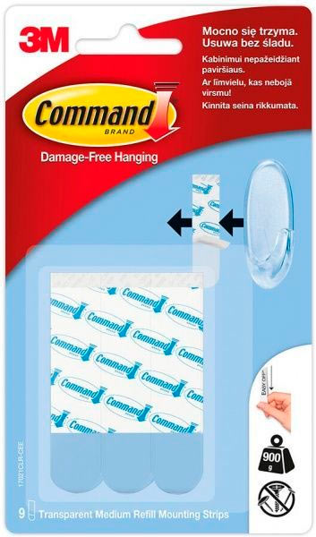 Смужки для гачків Command середні прозорі 9 шт. 17021CLR
