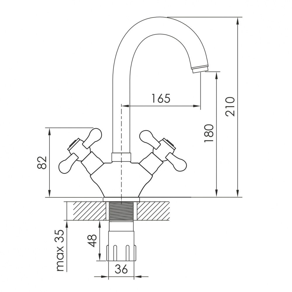 Смеситель для умывальника RJ BORN хром, 35 мм