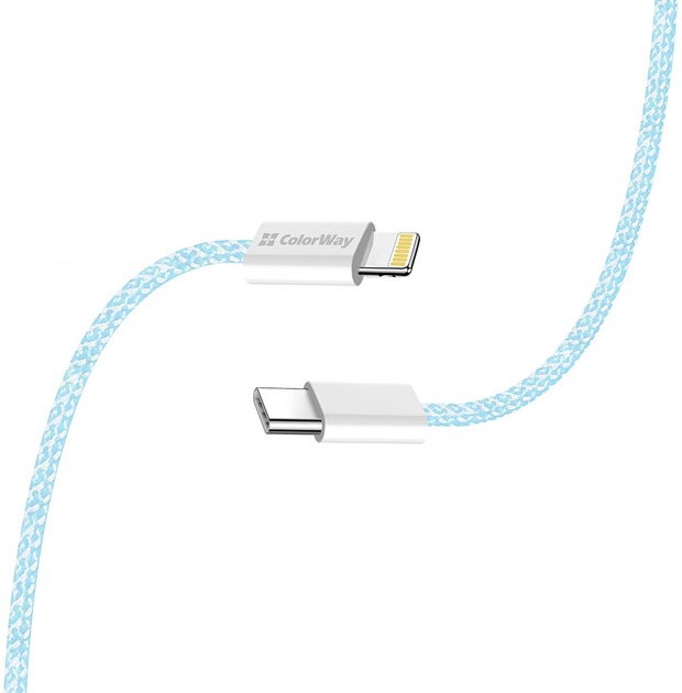 Кабель ColorWay Type-C - Apple Lightning (braided cotton) (PD Fast Charging 27W) 1 м синій (CW-CBPDCL061-BL)