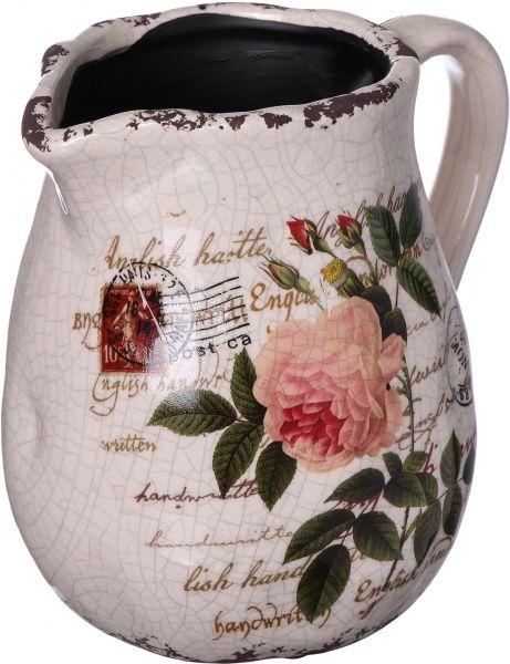 Кашпо керамическое кувшин Роза фигурный бежевый с рисунком (H080-116-2) 