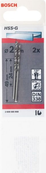 Сверло по металлу Bosch HSS-G STANDARD 29x49 мм 2 шт.2 мм 2 шт. 2608585908