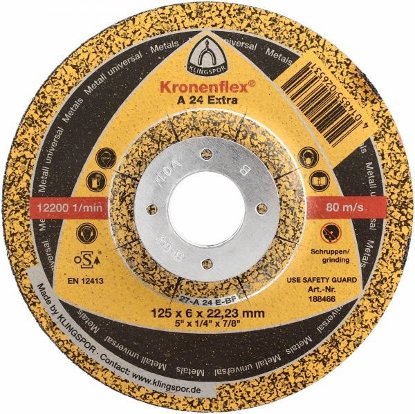 Круг зачисний по металу Klingspor A24 Extra  125x6,0x22,2 мм 10325