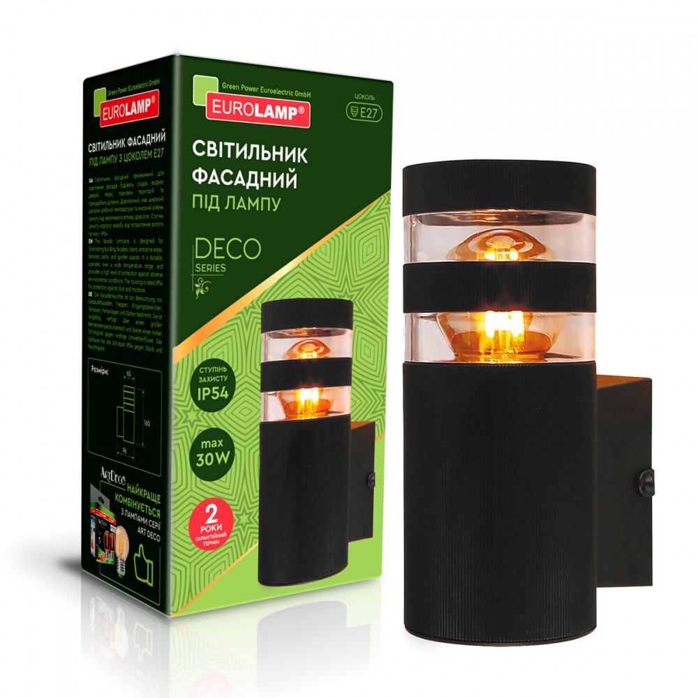 Світильник настінний Eurolamp DECO garden E27 IP54 чорний BRA-1xE27(DECO)L