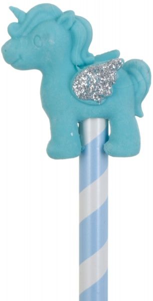 Олівець чорнографітний із гумкою Єдиноріг з крилами блакитний