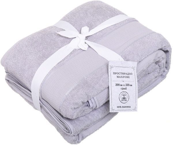 Простирадло махра 200x220 см сірий ТЕКС 