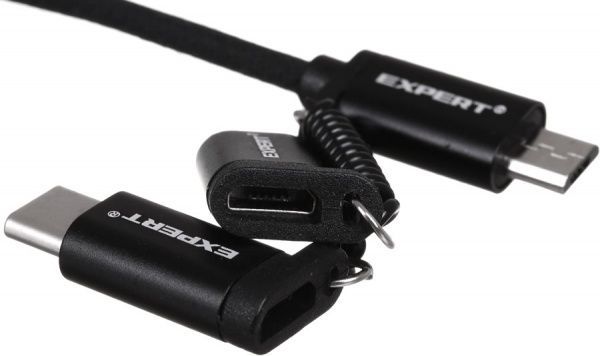 Кабель Expert Power Lightning – USBUSB Type-C – USBUSB – microUSB 1 м черный (EC-D01MLCBK) 3-в-1