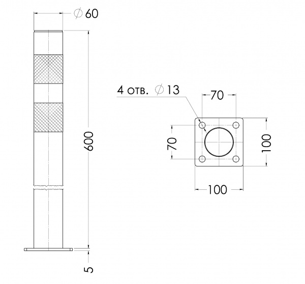 Стовпчик паркувальний металевий 60x600 мм
