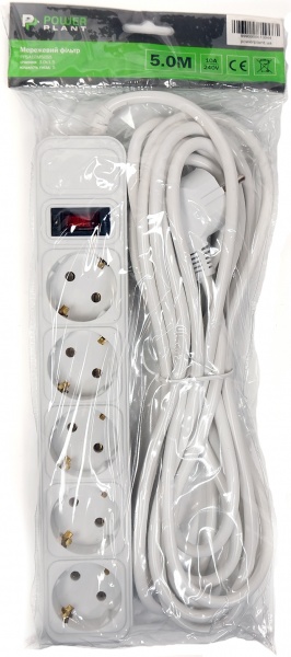 Мережевий фільтр PowerPlant 5 м, 3x1.5 мм², 10А, 5 розеток, євростандарт (JY-1056/5) PPSA10M50S5 
