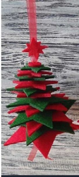 Підвіска Діамантові ручки Ялинка Зірка 3D червоно-зелена 20 см 125136