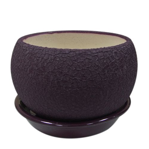 Горшок керамический Ориана-Запорожкерамика Шар глянец фиолет круглый 1,4л белый 