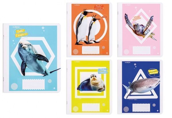 Комплект зошитів Морські тварини 12 аркушів у клітинку 25 шт. Поділля