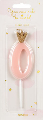 Свічка для торта Partydeco цифра 0 пастель рожева 9,5 см (SCU6-0-081J)