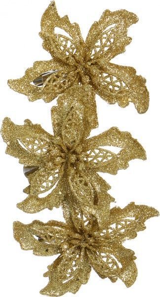 Набор новогоднего декора Пуансеттия завиток 9 см 3 шт. золотая