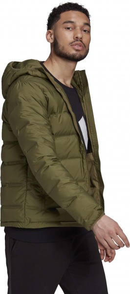Пуховик Adidas Helionic Ho Jkt GU3954 р.S оливковый
