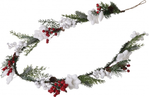 Гирлянда хвойная заснеженная с ягодами RS1T780 1,3 м