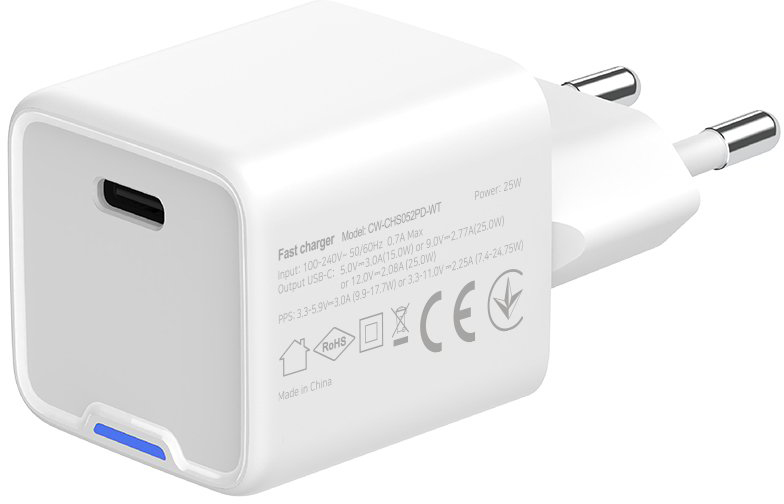Мережевий зарядний пристрій ColorWay GaN Mini 25W PD USB-C white