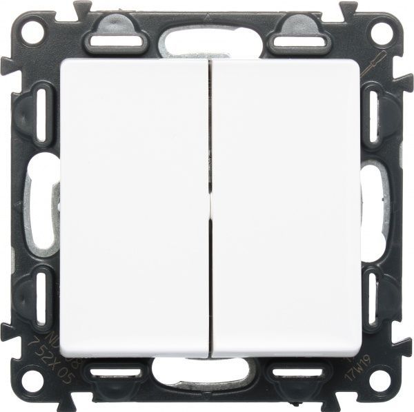 Вимикач двоклавішний Legrand Life без підсвітки 10 А 250В білий 752405