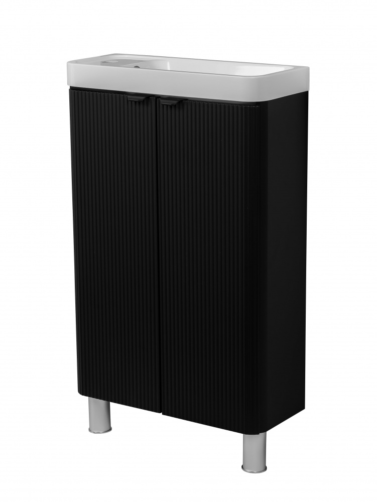 Тумба напольная Aqua Rodos FROST MINI (BLACK-MATT-PVC) с умывальником BAR MINI L 50 см