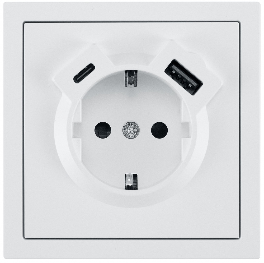 Механізм розетки побутова + USB + Type C із заземленням HausMark Juna IP20 білий матовий 7041-0988-181TC