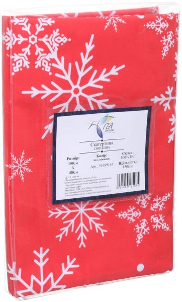 Скатертина новорічна білі сніжинки 150x180 см білий із червоним ІТА ДРІМ 