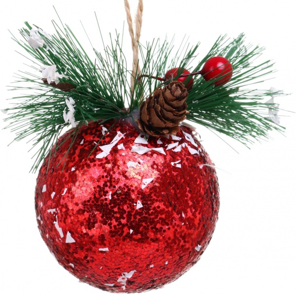 Шар новогодний с декором HF20Y7-11 d 80 мм красный